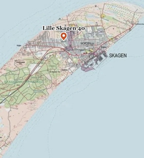 Kort over Skagen med Lille Skagen 40 markeret mellem Skagen og Gl. Skagen.